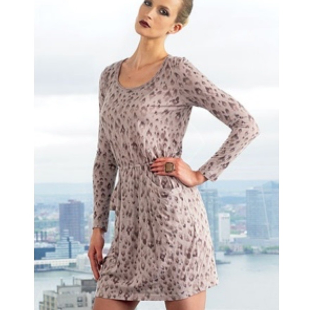 Rebecca Taylor Dress Womens Large Grey Excellent Leopard Ikat Long Sleeve Mini
